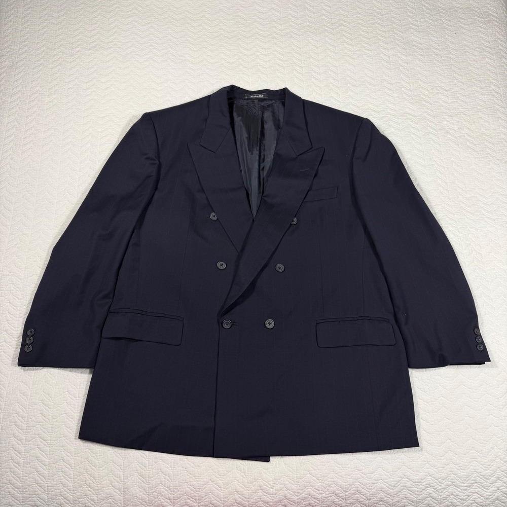 Vito Rufolo Men Blazer 46R Double Breasted Pinstripe Wool Navy Vitale Barberis